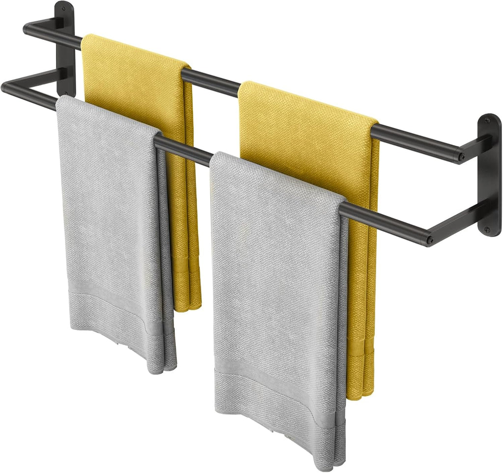 Black Stainless Steel Wall‑Mounted Double Towel Bar