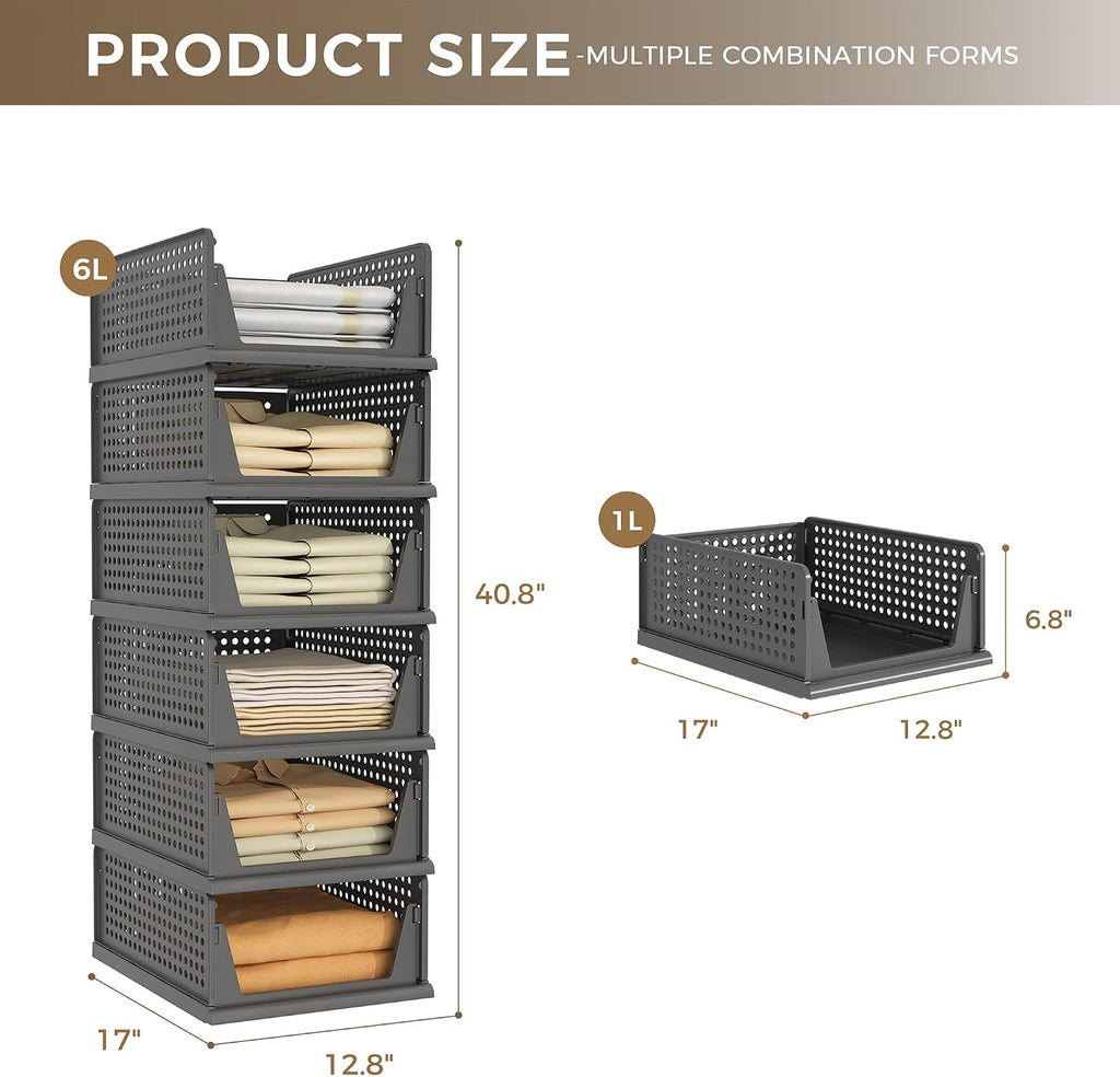 Black Stackable Plastic Closet Storage Baskets