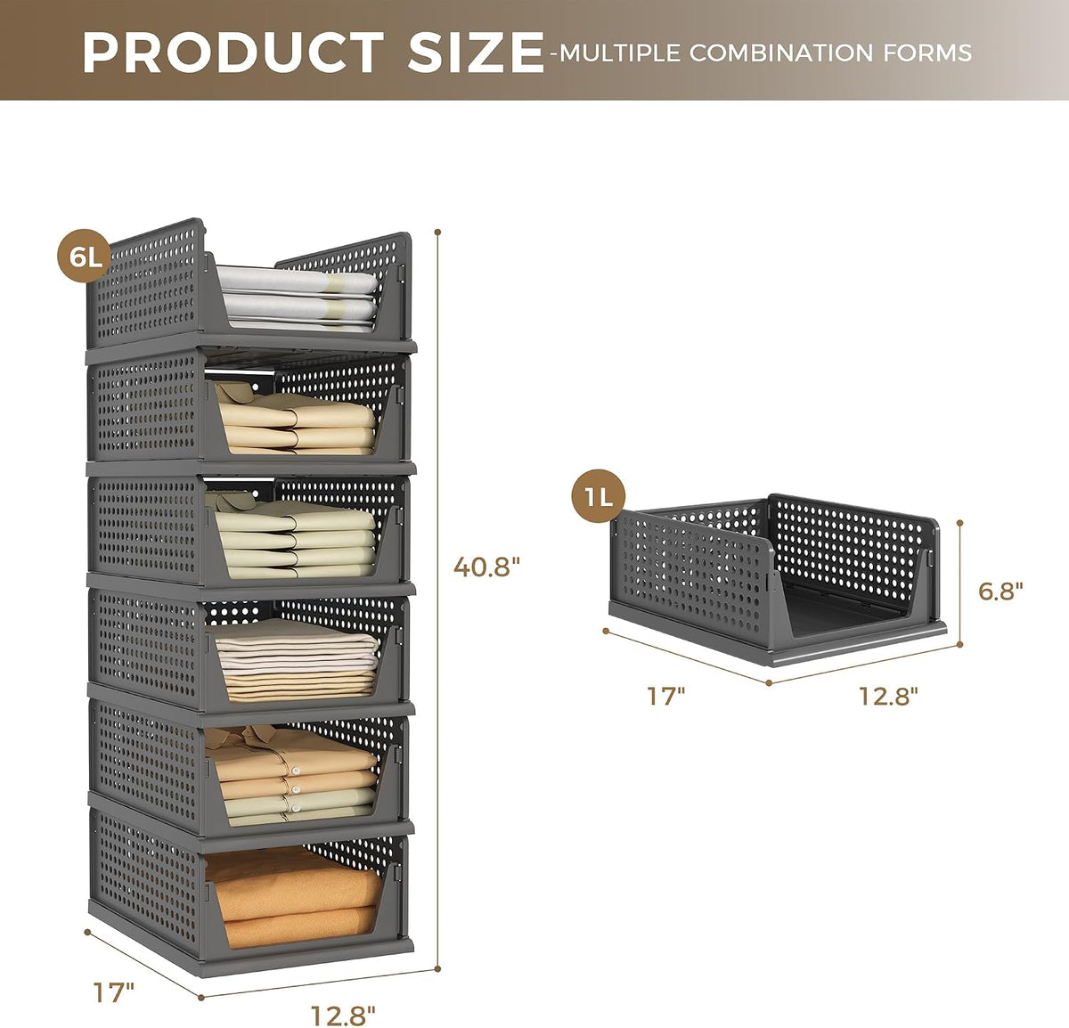 Black Stackable Plastic Closet Storage Baskets