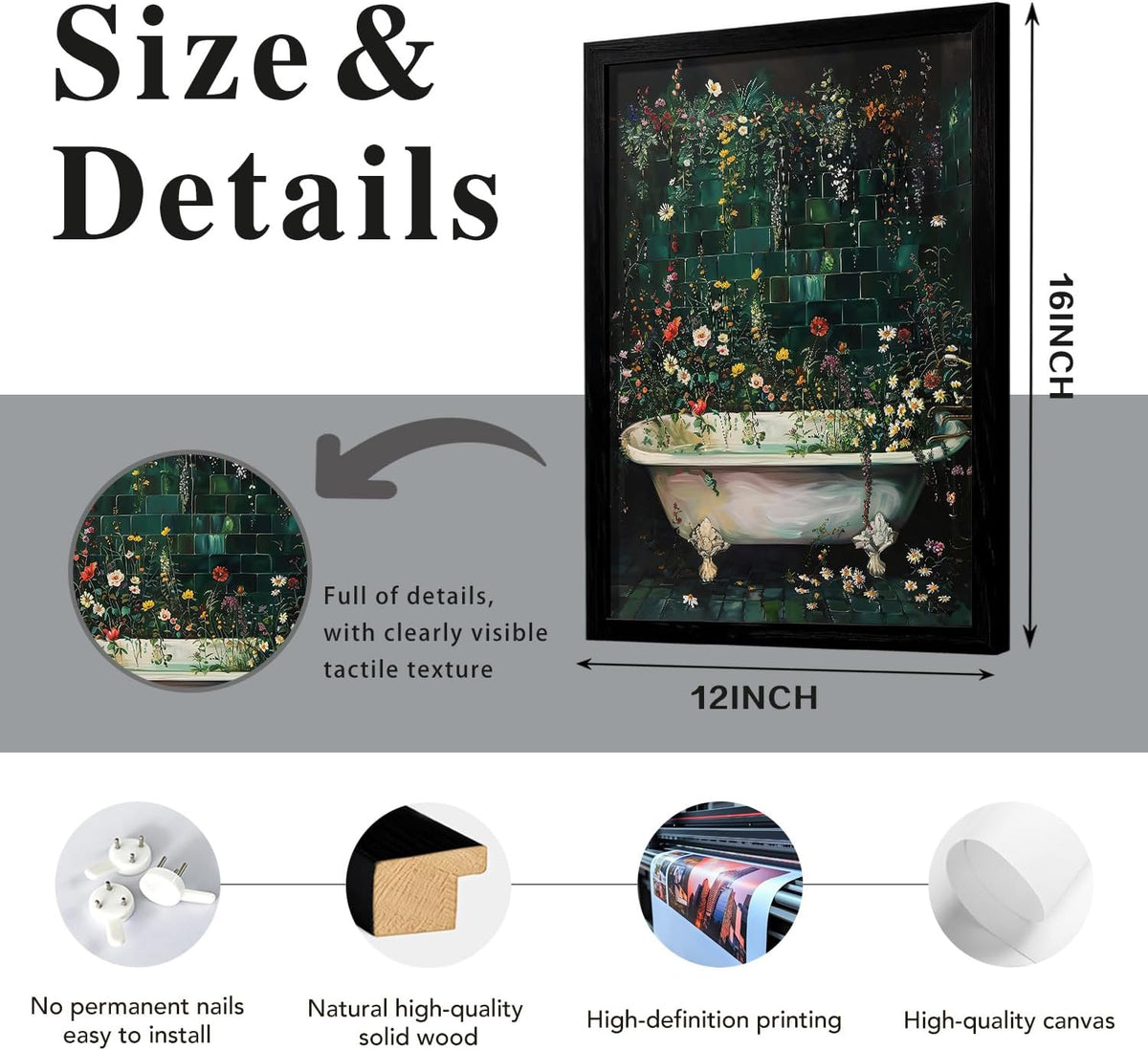 Black‑Framed Vintage Floral Bathroom Wall Art Set