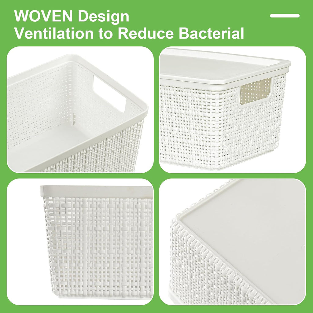 White Stackable Lidded Plastic Storage Baskets