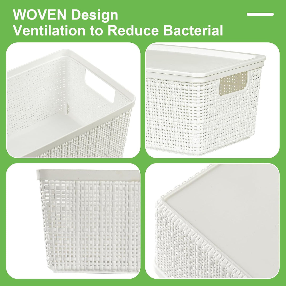 White Stackable Lidded Plastic Storage Baskets