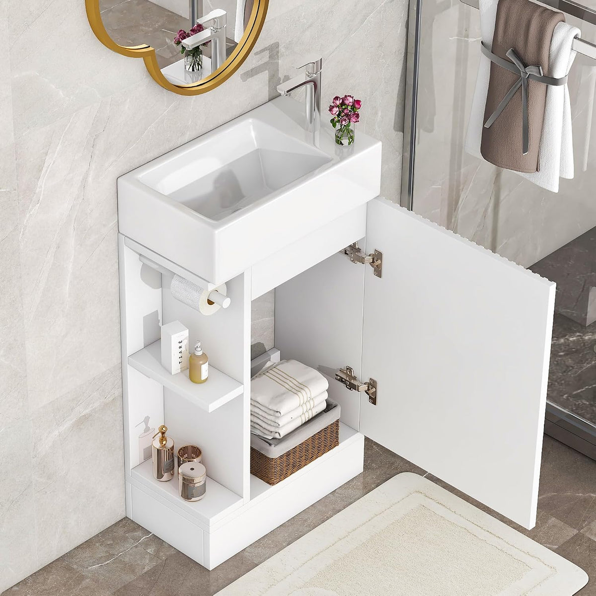 White Freestanding Bathroom Vanity With Ceramic Sink
