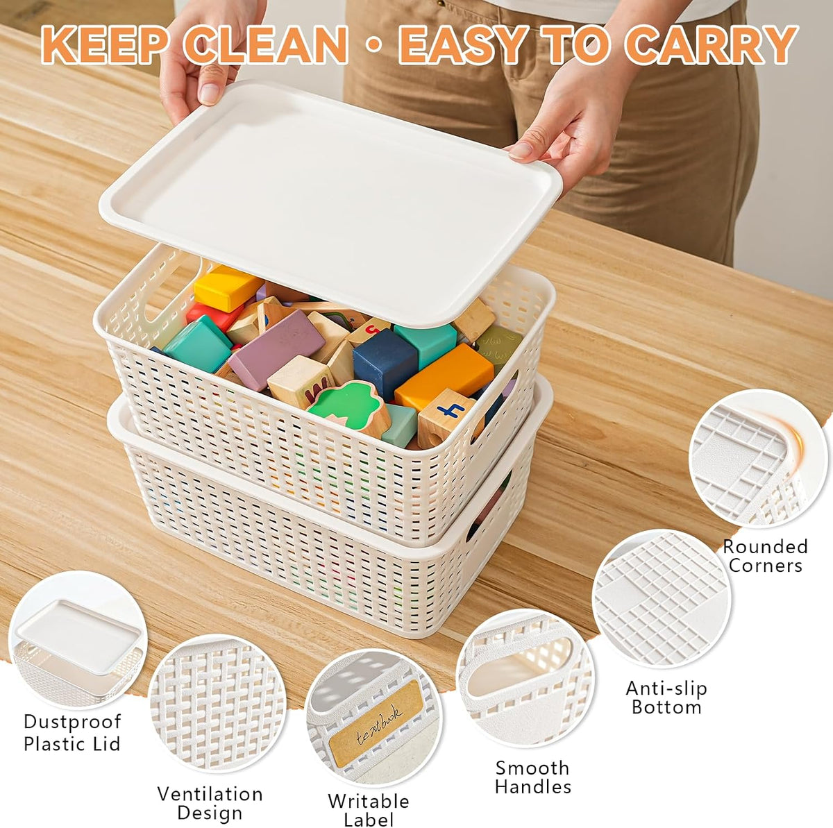 Stackable Lidded Plastic Storage Organizer Bins
