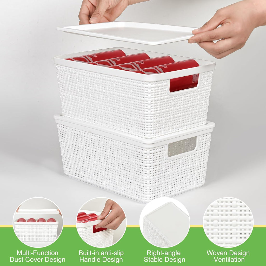 White Stackable Lidded Plastic Storage Baskets