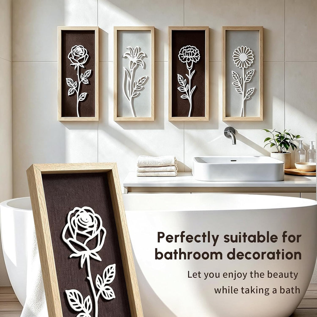 Boho Wooden Floral Wall Art Decor Set