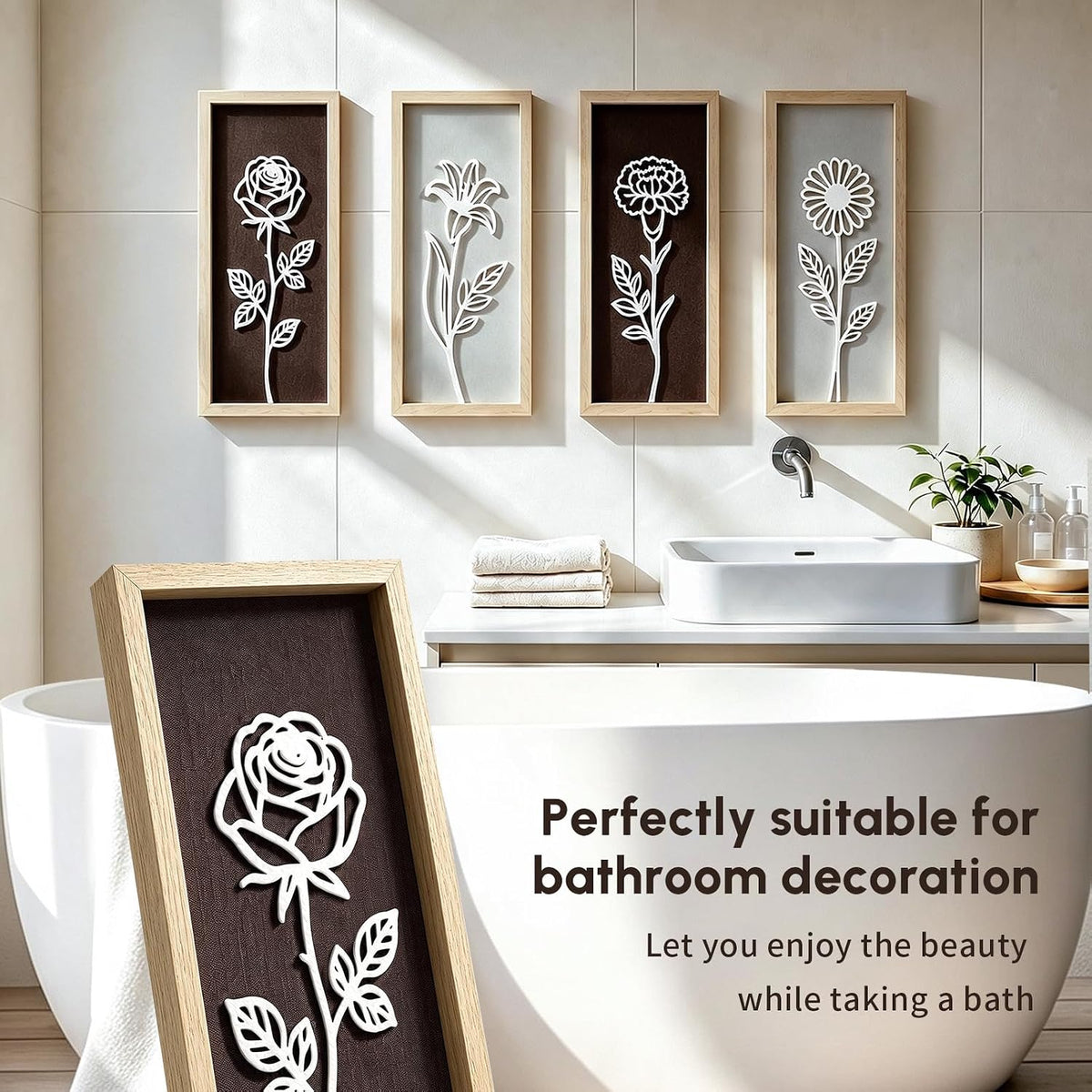Boho Wooden Floral Wall Art Decor Set