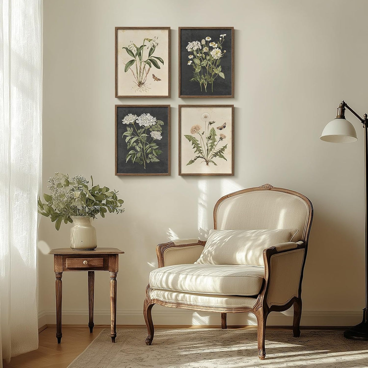 Farmhouse Vintage Floral Botanical Wall Art Set