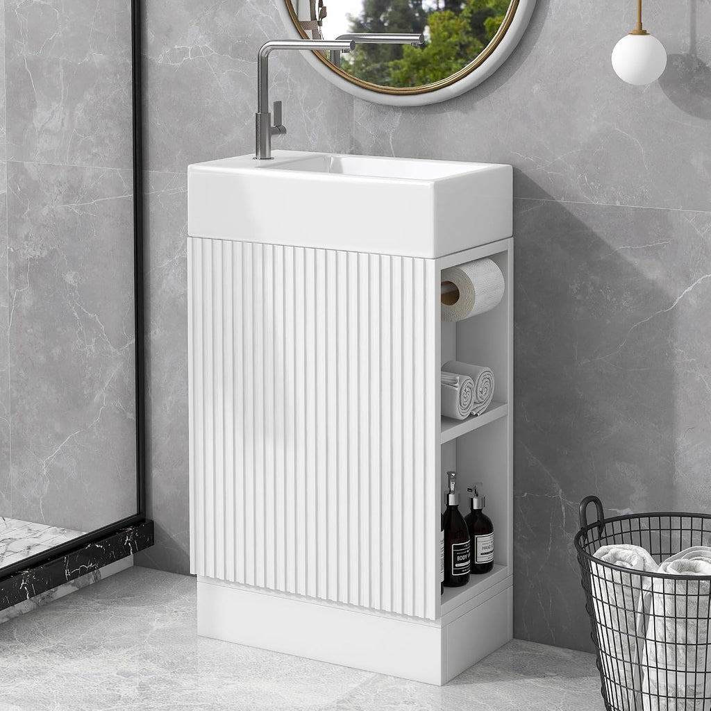 White Freestanding Bathroom Vanity With Ceramic Sink