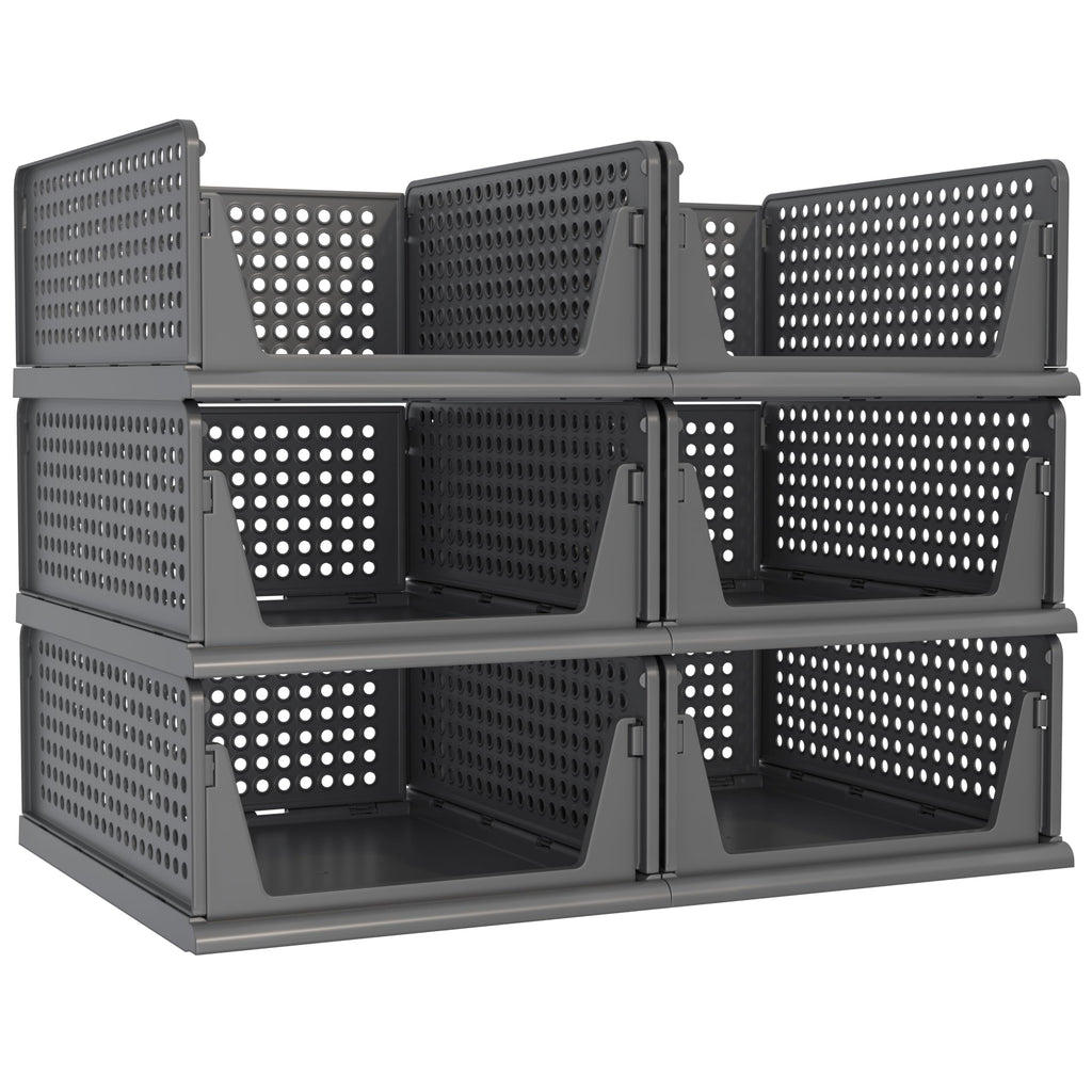 Black Stackable Plastic Closet Storage Baskets