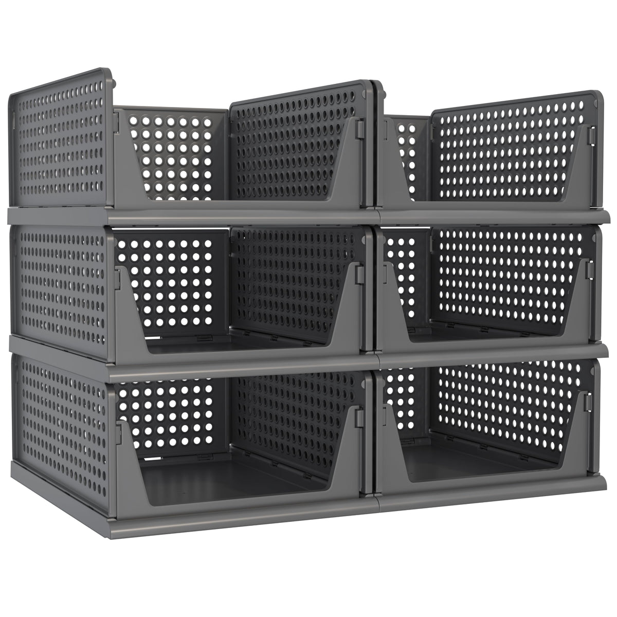 Black Stackable Plastic Closet Storage Baskets