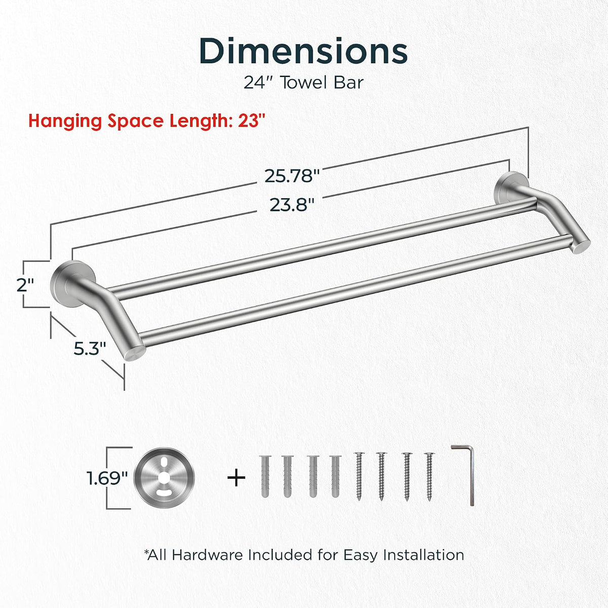 Brushed Nickel Stainless Steel Double Towel Bar