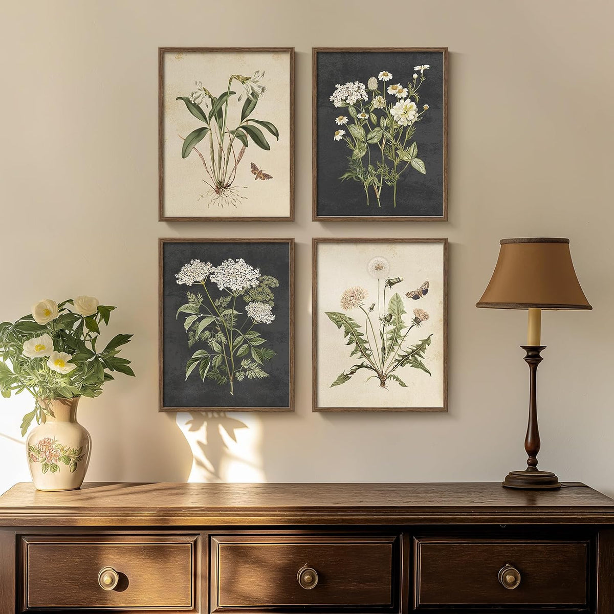 Farmhouse Vintage Floral Botanical Wall Art Set