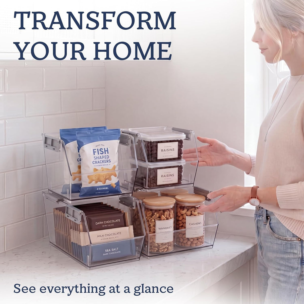 Clear Stackable Plastic Pantry Storage Bins