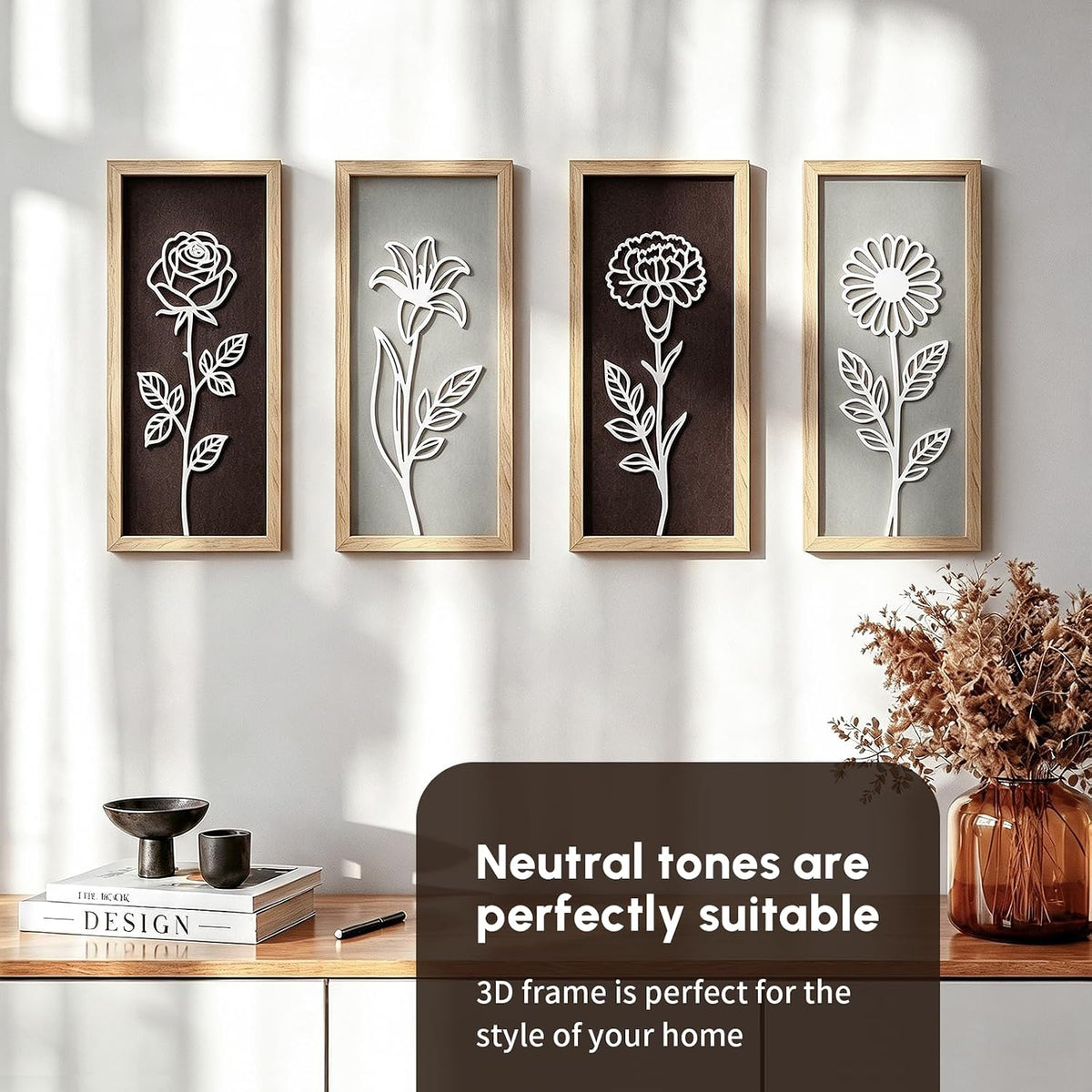 Boho Wooden Floral Wall Art Decor Set