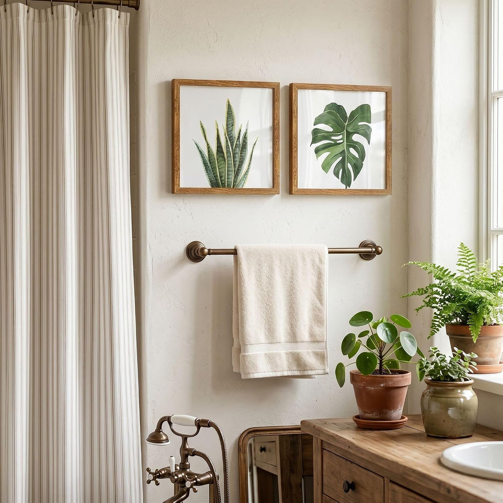 Walnut‑Framed Sage Botanical Wall Art Set