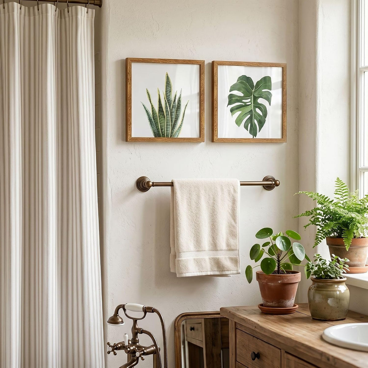 Walnut‑Framed Sage Botanical Wall Art Set