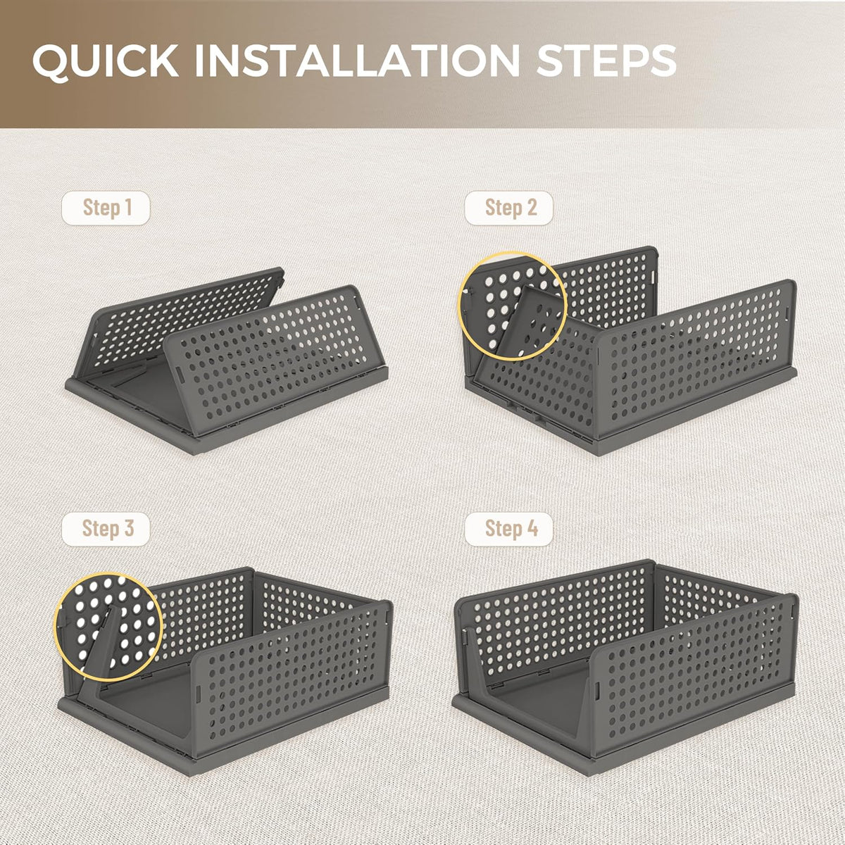 Black Stackable Plastic Closet Storage Baskets