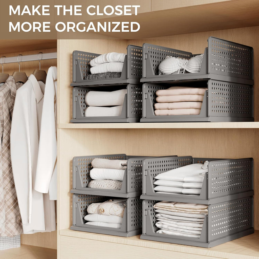 Black Stackable Plastic Closet Storage Baskets