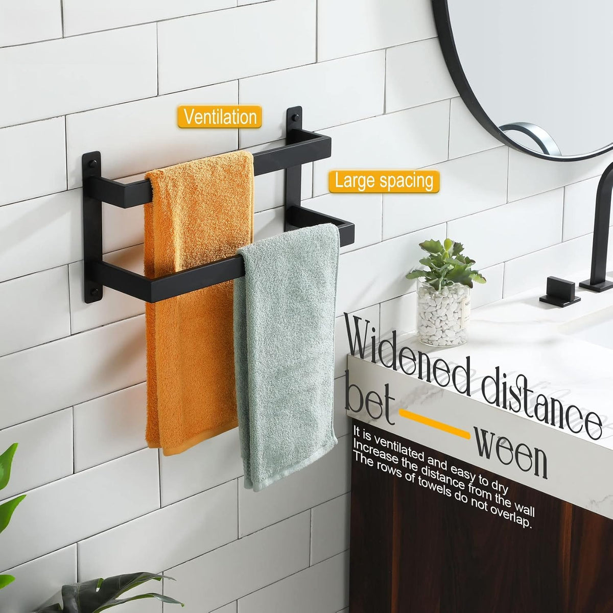 Black Stainless Steel Wall‑Mounted Ladder Towel Rack