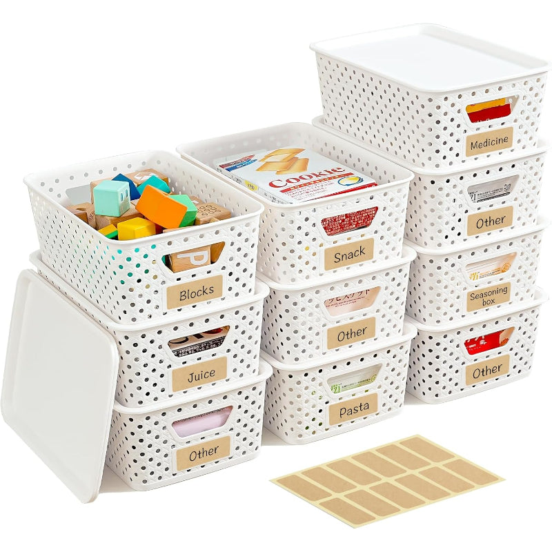 Stackable Lidded Plastic Storage Organizer Bins