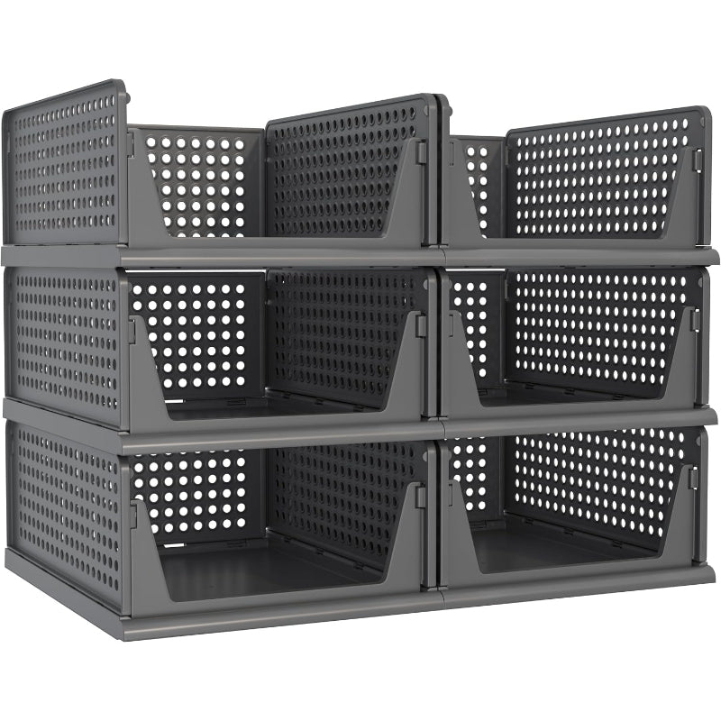 Black Stackable Plastic Closet Storage Baskets
