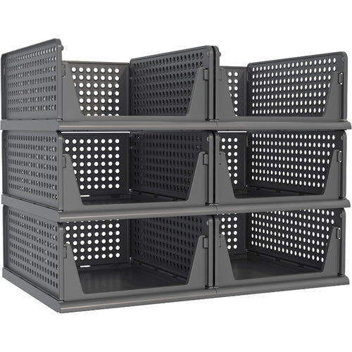 Black Stackable Plastic Closet Storage Baskets