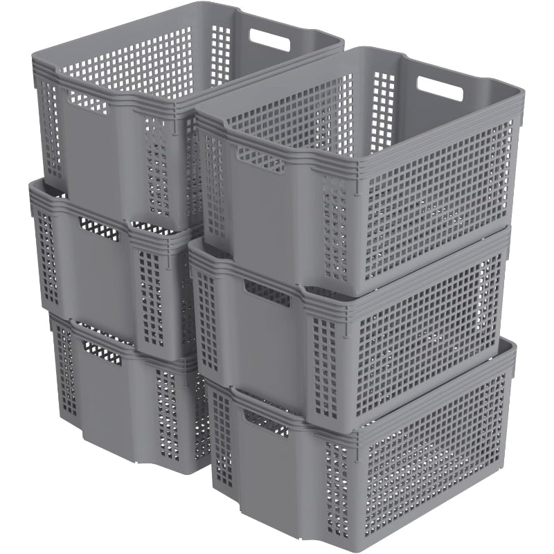 Grey Stackable Woven Storage Organizer Baskets